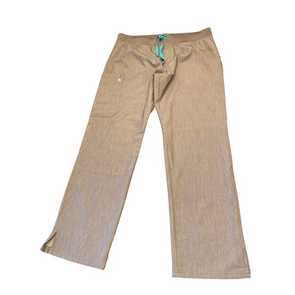 FIGS Light Gray Straight Leg Pants Elastic Waist Drawstring Pockets Size Large - Picture 1 of 6